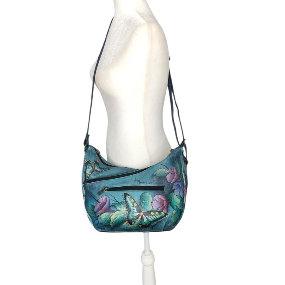Anuschka Hand-Painted Hawaiian Twilight U-Top Convertible Hobo Crossbody